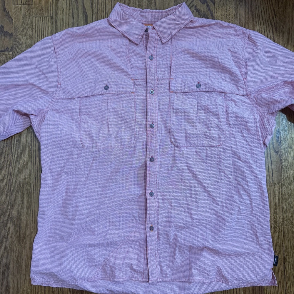 Orvis Red White Outdoor Short Sleeve Button Down Shirt Size XL